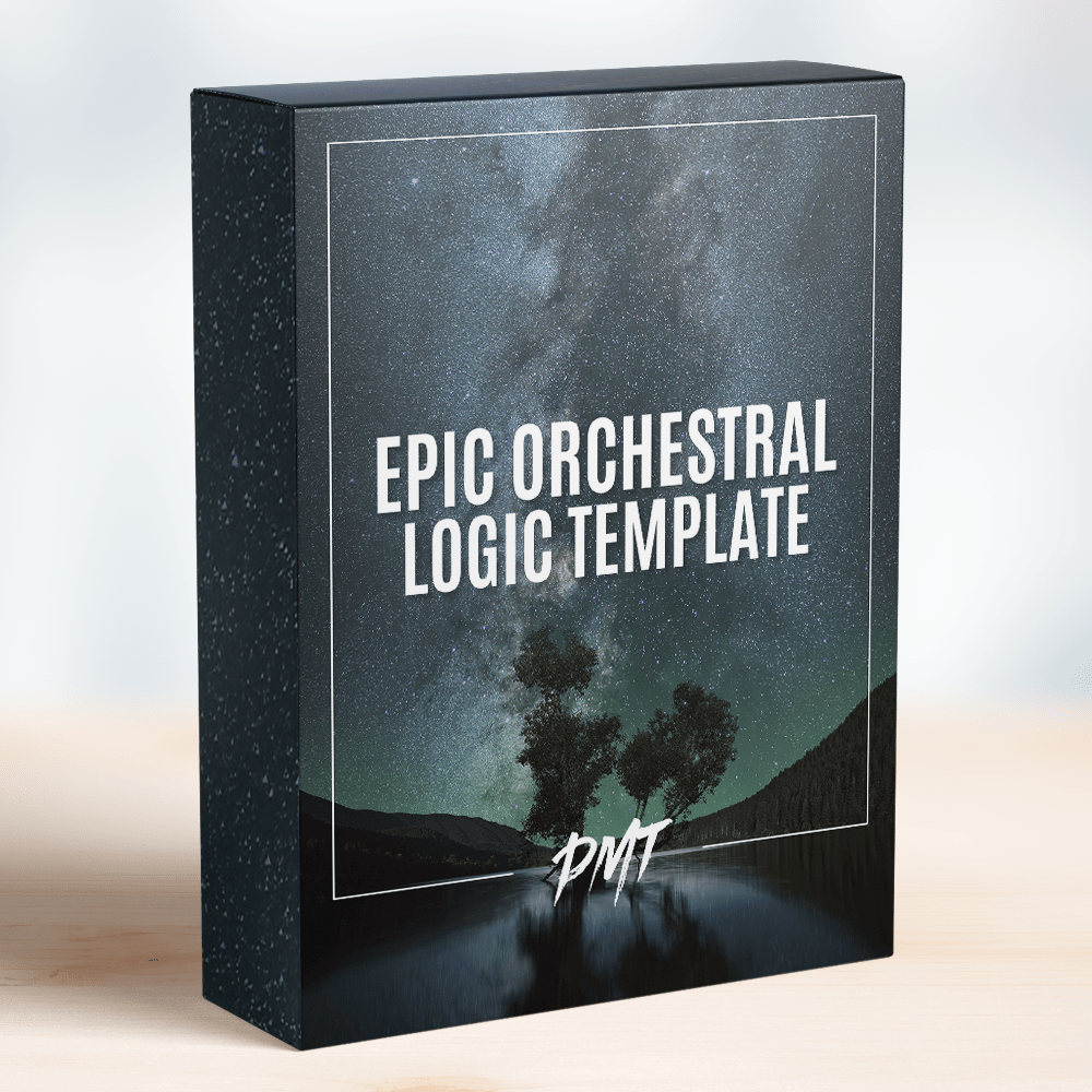 Epic Orchestral Logic Template by Production Music Tools (PMT), featuring a stunning night sky with stars. This template is designed for creating grand orchestral music in Logic Pro, providing high-quality presets and tools for professional music production.