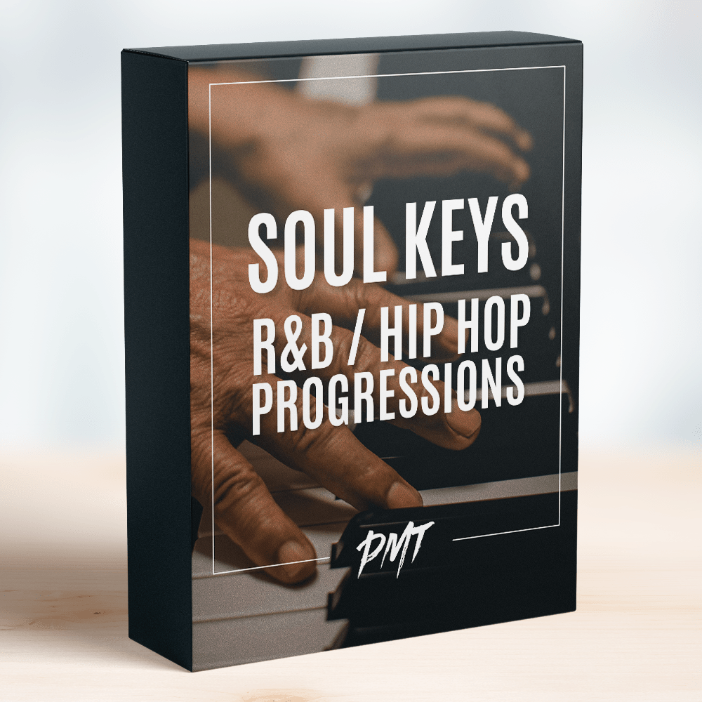 Soul Keys R&B Hip Hop Progressions by Production Music Tools, featuring hands playing a piano keyboard, perfect for creating smooth and soulful R&B and hip hop tracks with high-quality MIDI and sample packs from PMT.